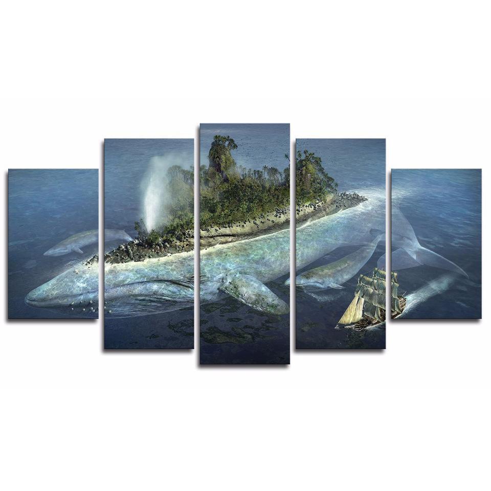 Fish Island Ship Abstract Nature Canvas Wall Art