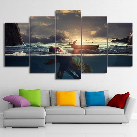 Fishing Goldfish Aquarium Background Fishing Canvas Wall Art