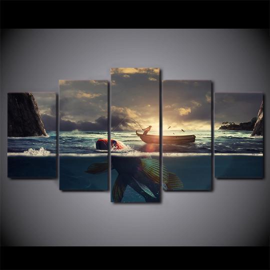 Fishing Goldfish Aquarium Background Fishing Canvas Wall Art
