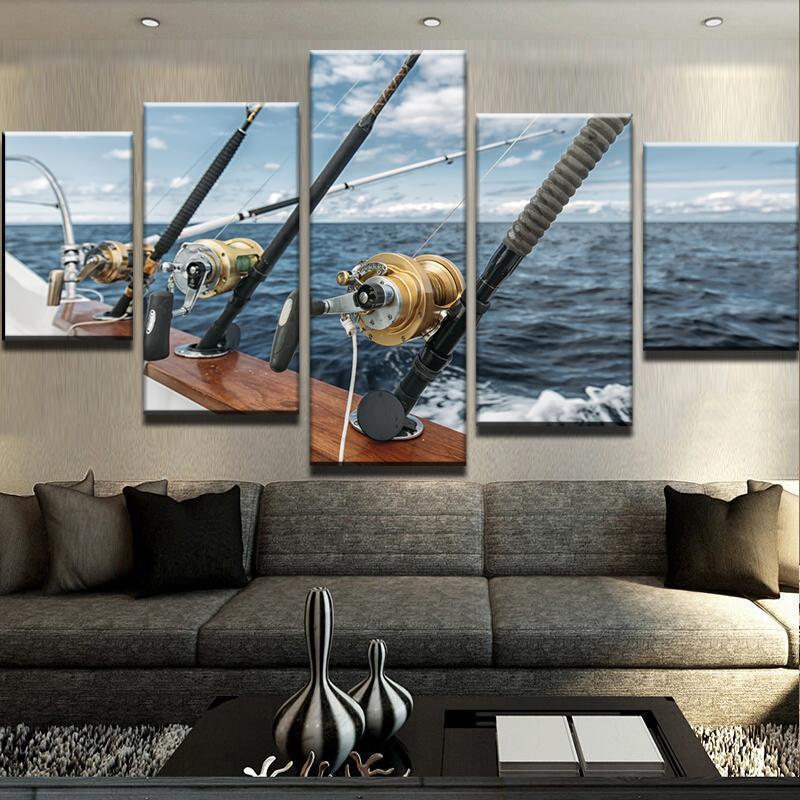 Fishing In The Sea 1 Nature Canvas Wall Art