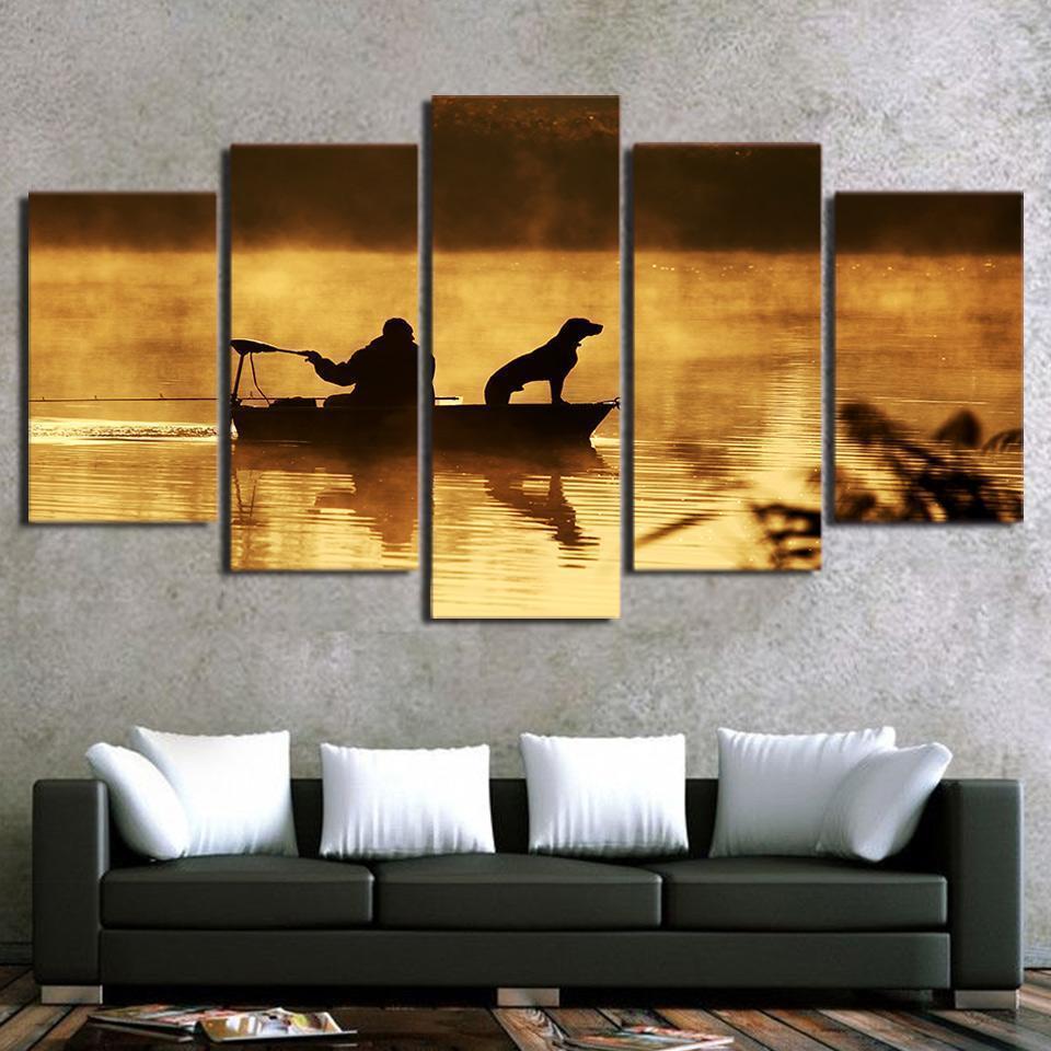 Fishing With The Dog Sport Canvas Wall Art