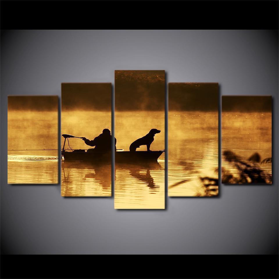 Fishing With The Dog Sport Canvas Wall Art