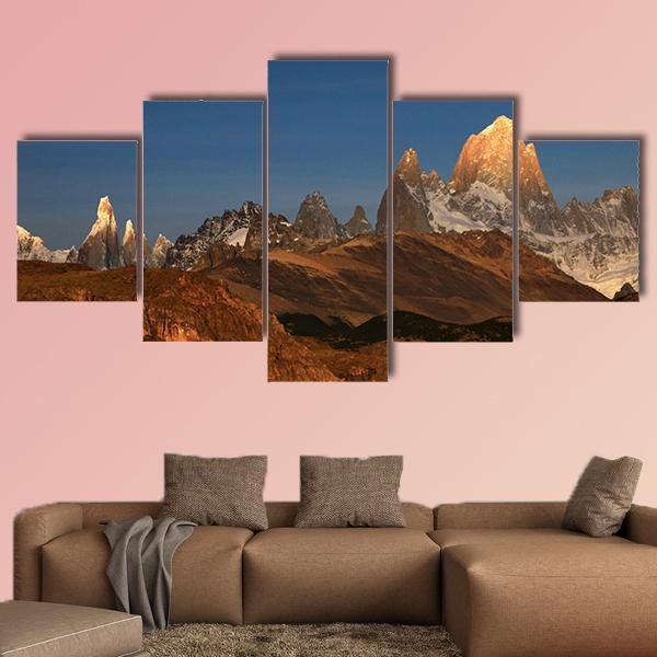 Fitz Roy And Cerro Torre Mountain Line At Sunrise Nature Canvas Wall Art