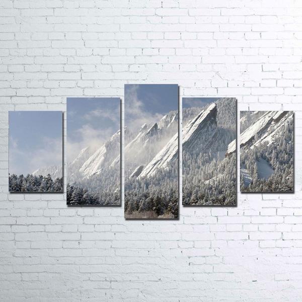Flatirons Snow Mountain Mountains Nature Canvas Wall Art