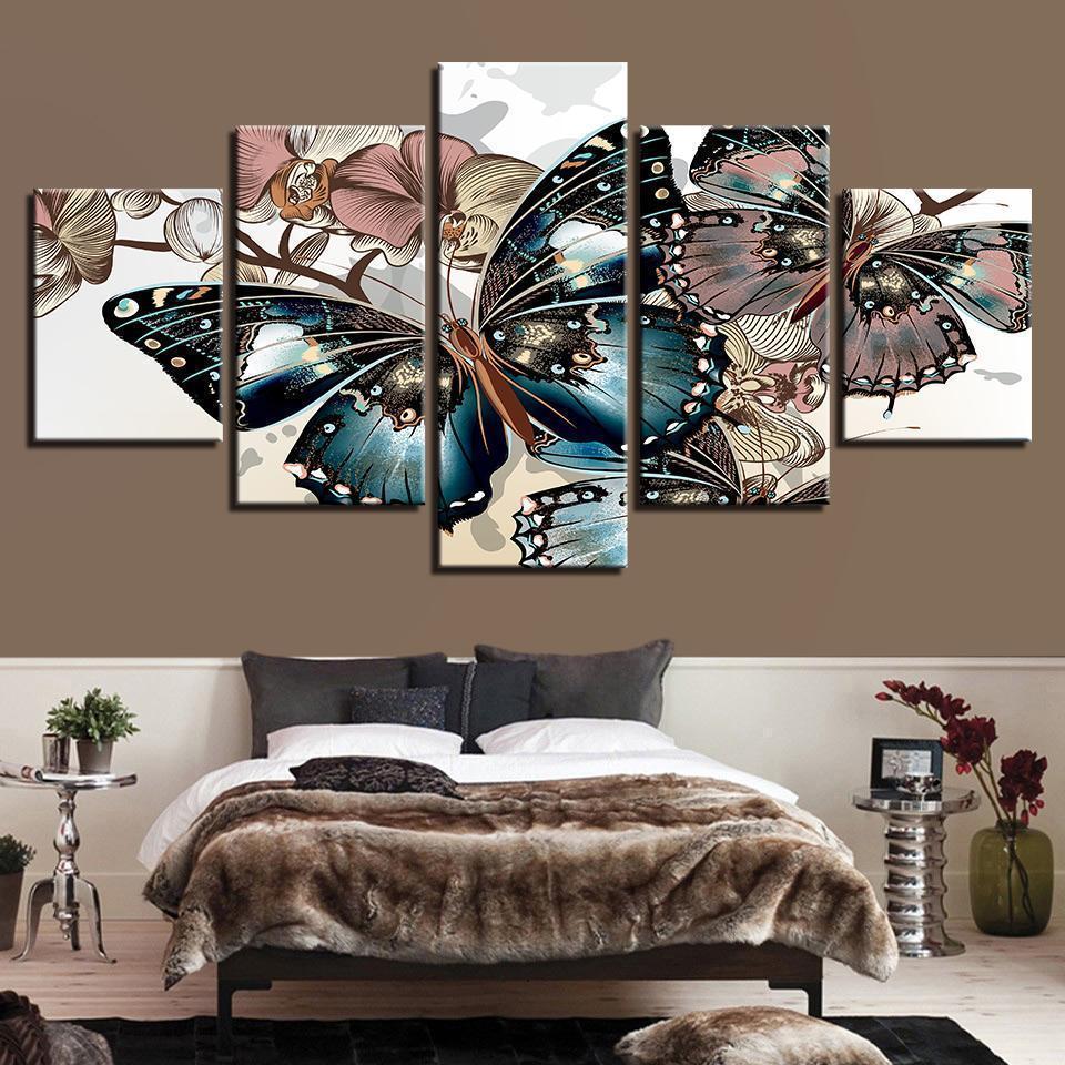 Flower Abstract Floral Butterflies Abstract Animal Canvas Wall Art