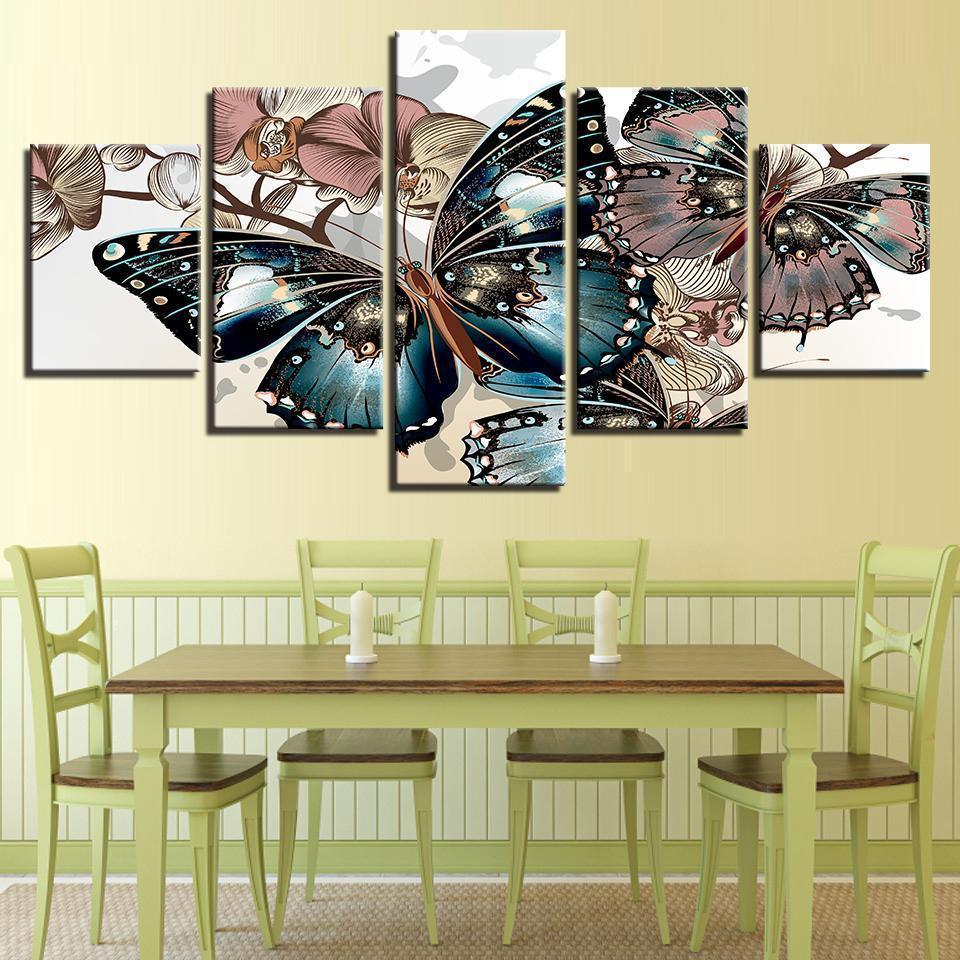 Flower Abstract Floral Butterflies Abstract Animal Canvas Wall Art