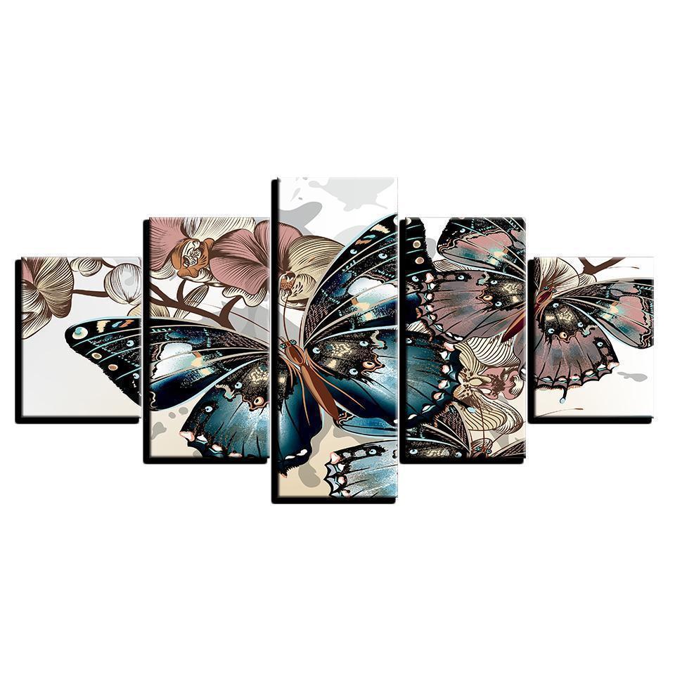 Flower Abstract Floral Butterflies Abstract Animal Canvas Wall Art