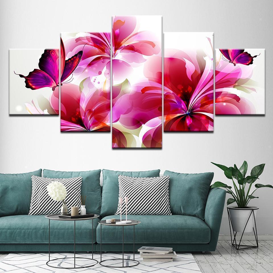Flower And Butterfly Watercolor Nature Canvas Wall Art