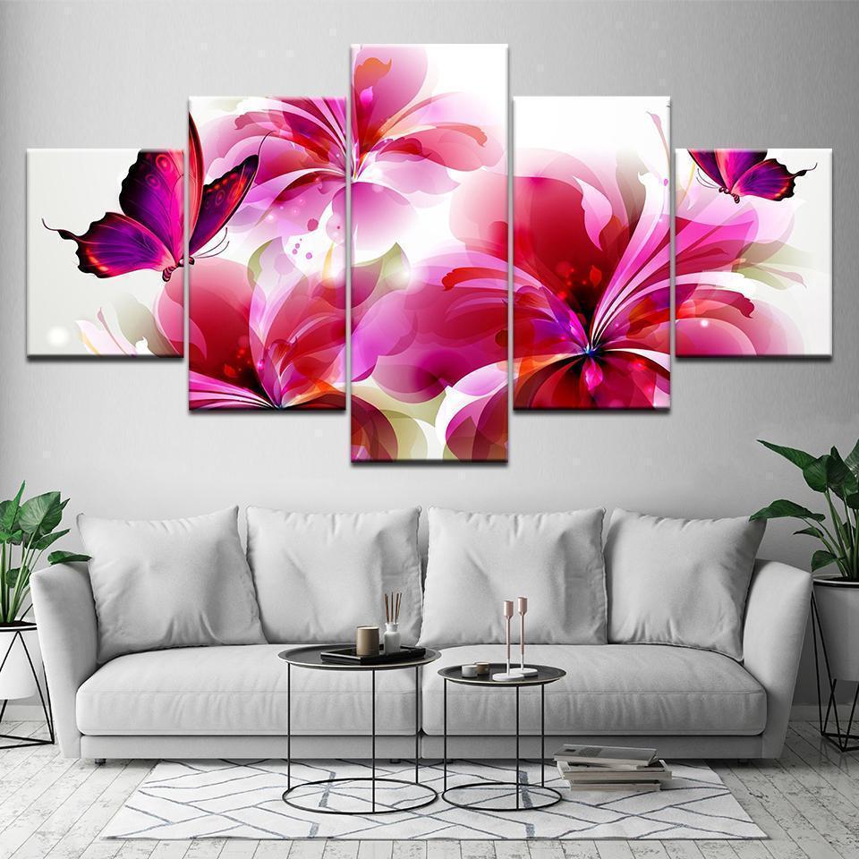 Flower And Butterfly Watercolor Nature Canvas Wall Art