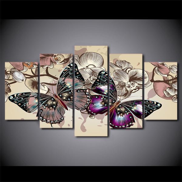 Flower Butterfly Butterflies Animal Canvas Wall Art