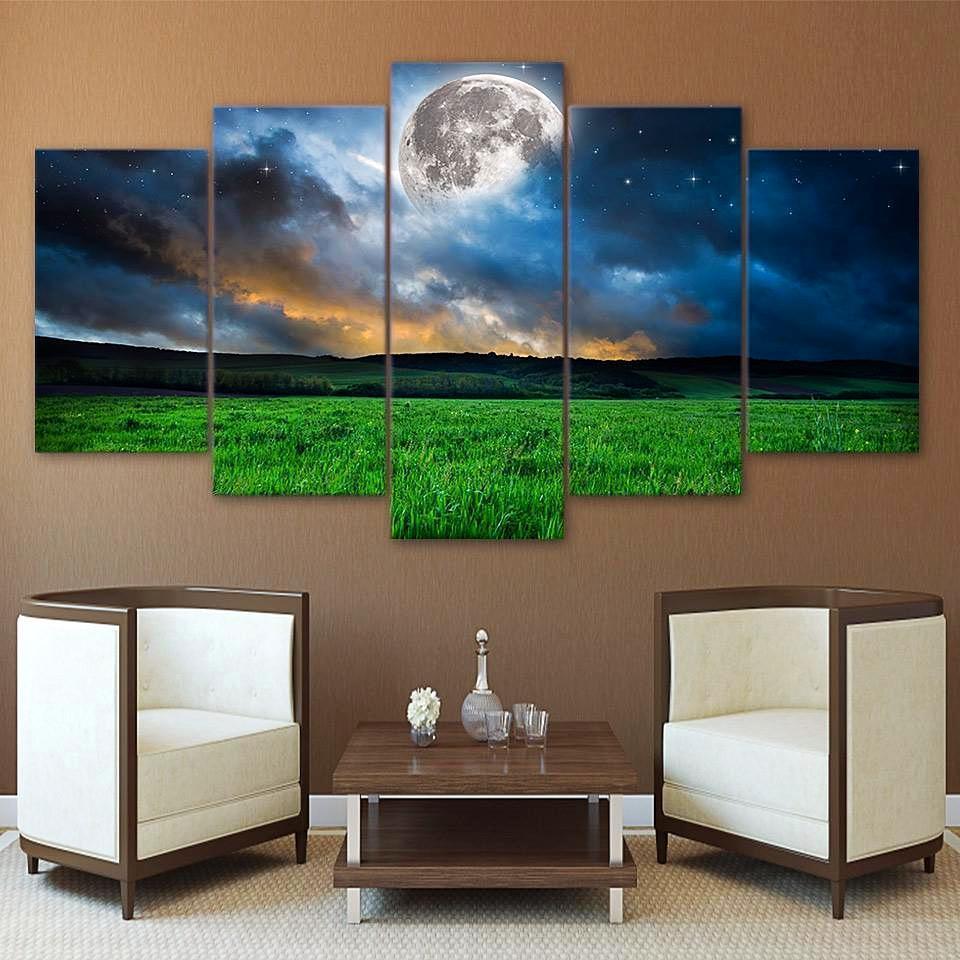 Flower Moon Night Fantasy Dream Space Universe Canvas Wall Art