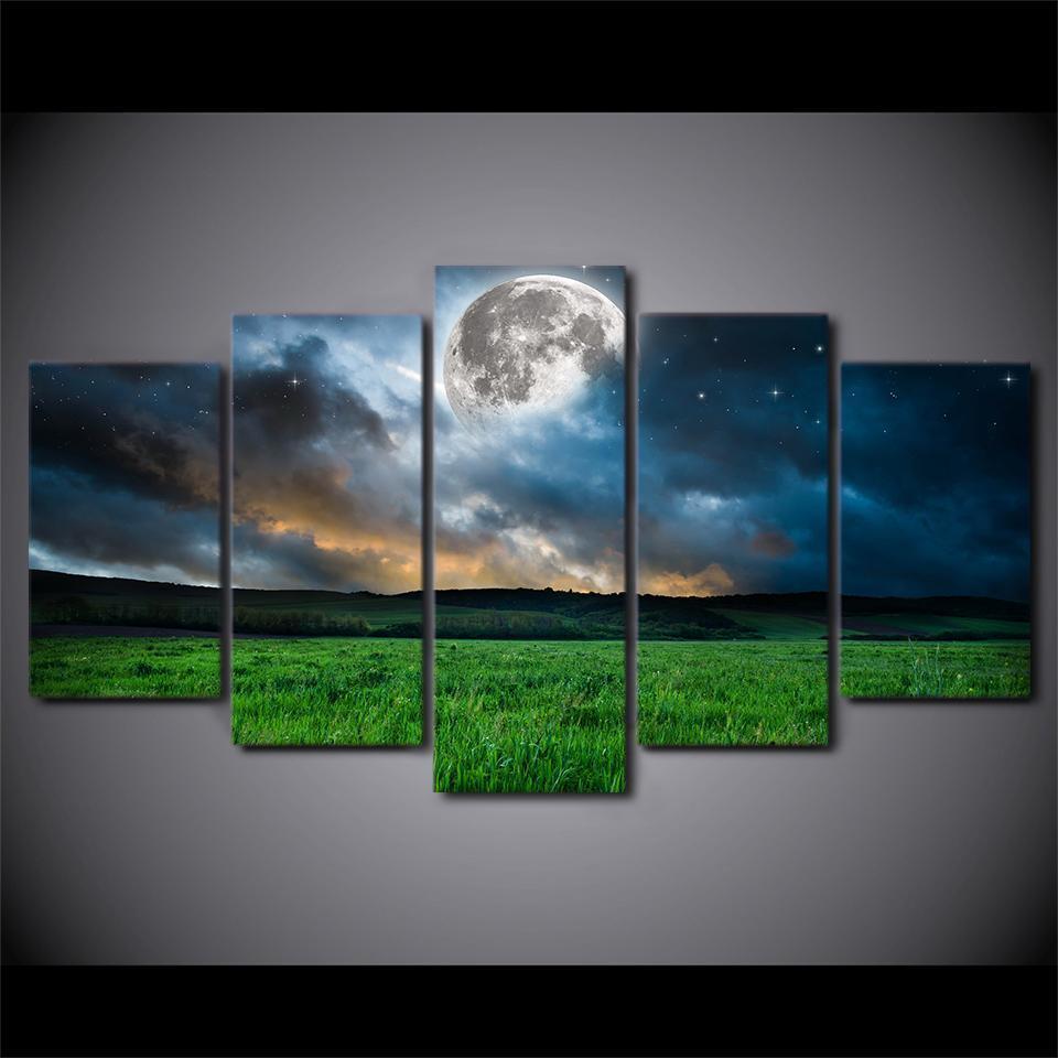 Flower Moon Night Fantasy Dream Space Universe Canvas Wall Art