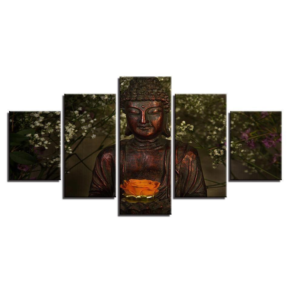 Flowers Retro Buddha Ation Religion Canvas Wall Art