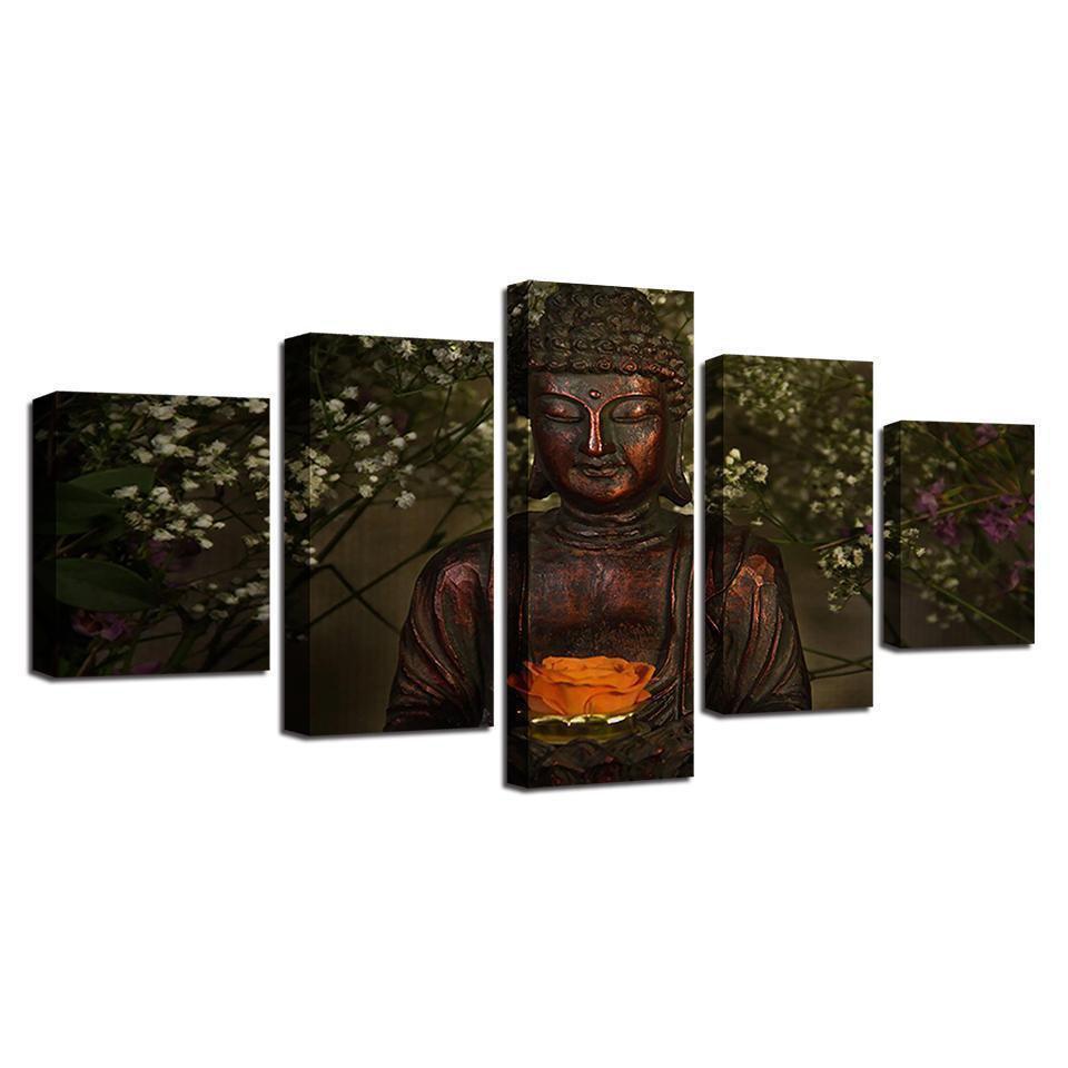 Flowers Retro Buddha Ation Religion Canvas Wall Art
