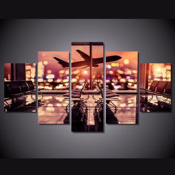 Flying Aircraft At Night Airplane Canvas Wall Art