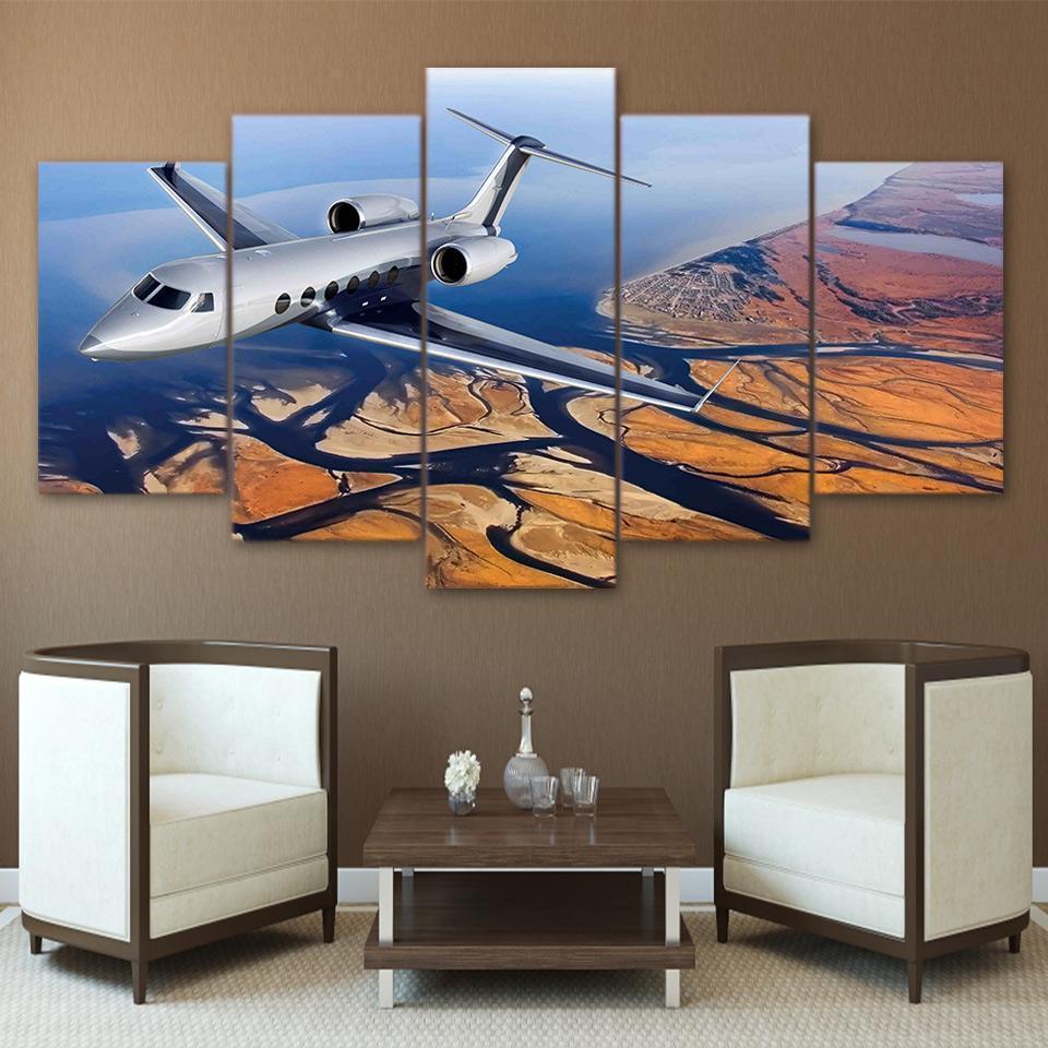 Flying Aircraft River Scenery Airplane Canvas Wall Art