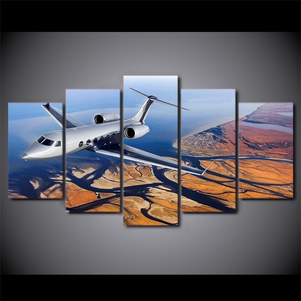 Flying Aircraft River Scenery Airplane Canvas Wall Art