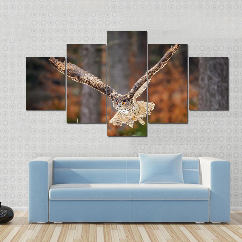 Flying Eurasian Eagle Owl Animal Canvas Wall Art
