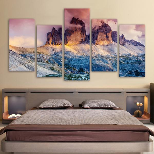 Fog Austria Dolomites Mountain At Sunset Nature Canvas Wall Art