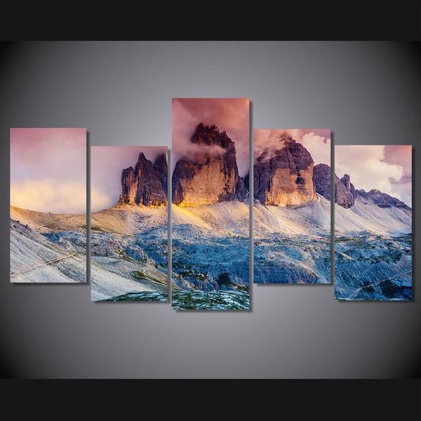 Fog Austria Dolomites Mountain At Sunset Nature Canvas Wall Art