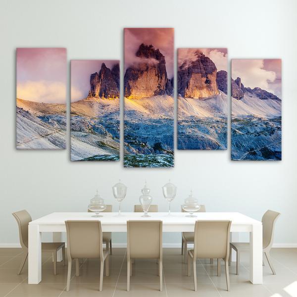 Fog Austria Dolomites Mountain At Sunset Nature Canvas Wall Art