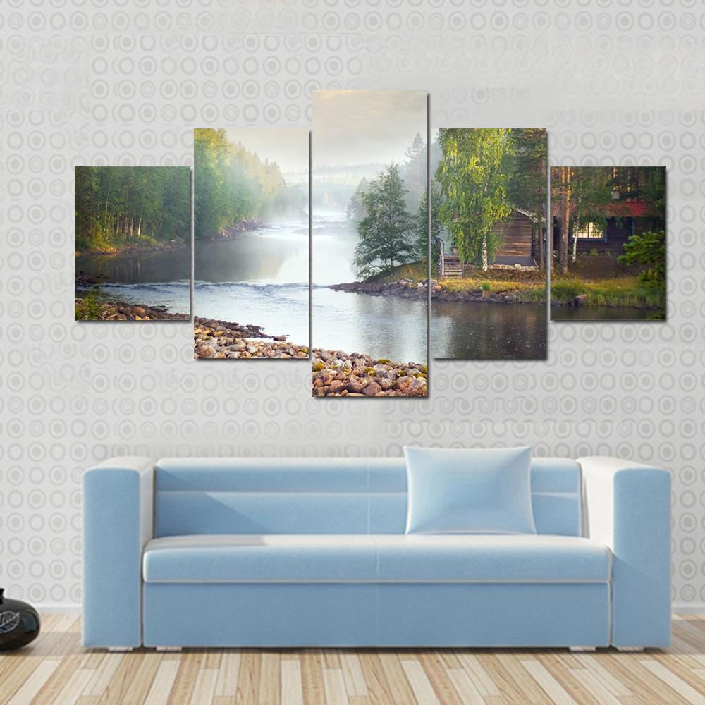 Fog Over A River In The Early Morning Nature Canvas Wall Art