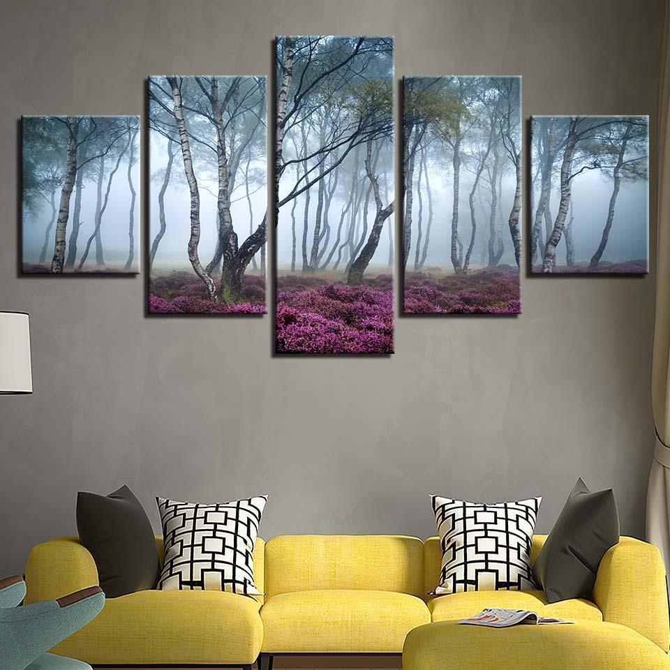 Foggy Forest Landscape Nature Canvas Wall Art