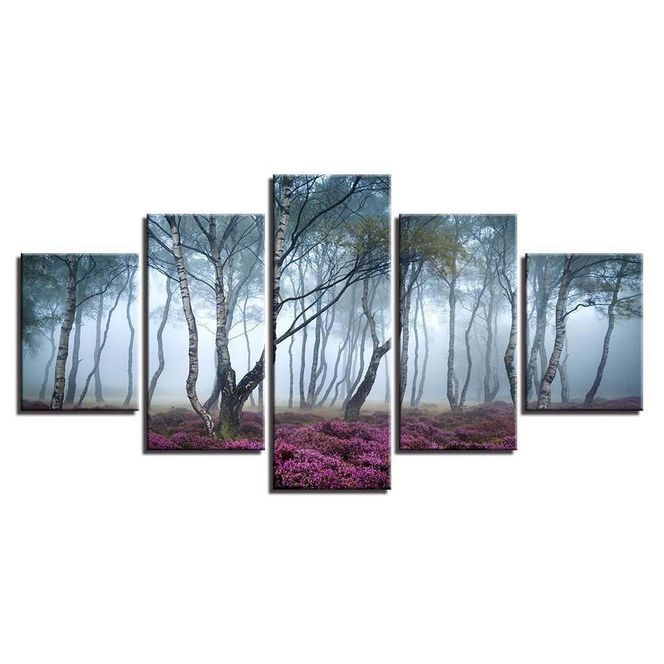 Foggy Forest Landscape Nature Canvas Wall Art