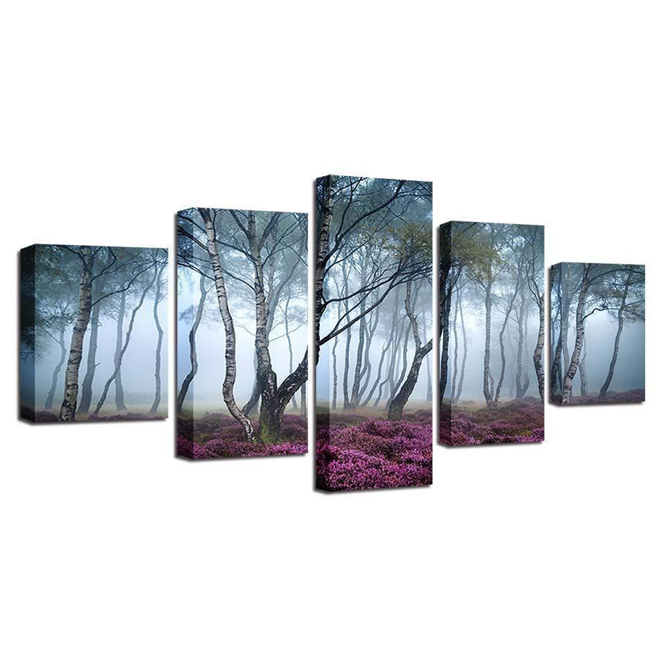 Foggy Forest Landscape Nature Canvas Wall Art
