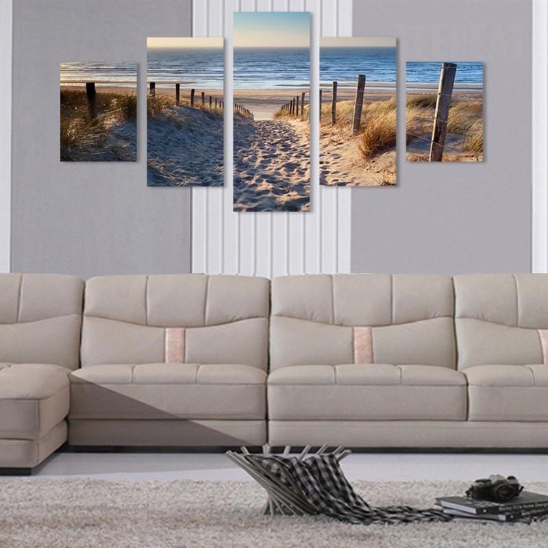 Footprints In The Sand Seaview Scenery Nature Canvas Wall Art