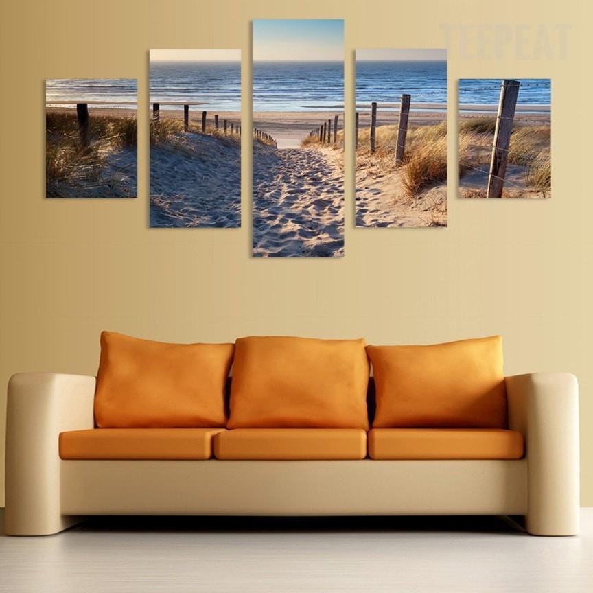 Footprints In The Sand Seaview Scenery Nature Canvas Wall Art