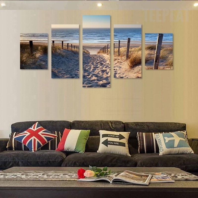 Footprints In The Sand Seaview Scenery Nature Canvas Wall Art