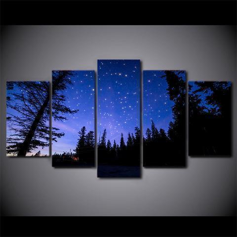 Forest And Purple Starry Sky Nature Canvas Wall Art