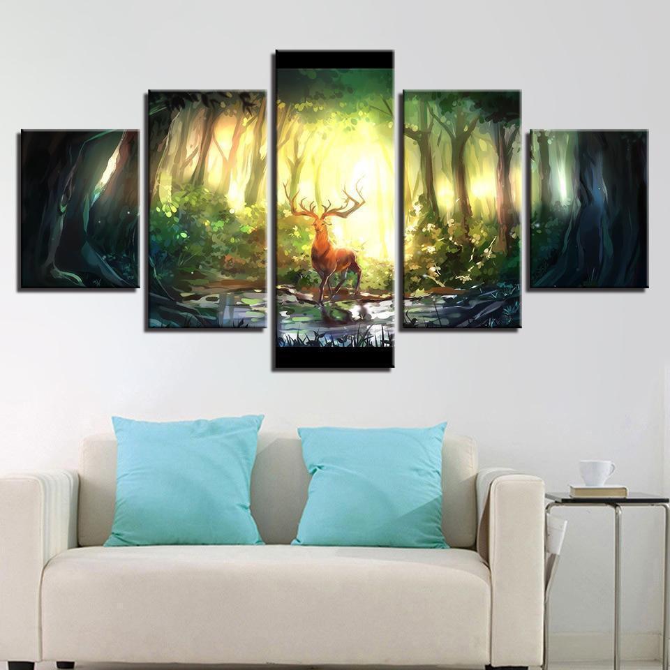 Forest Animal Deer Bucks Abstract Landscape Animal Canvas Wall Art