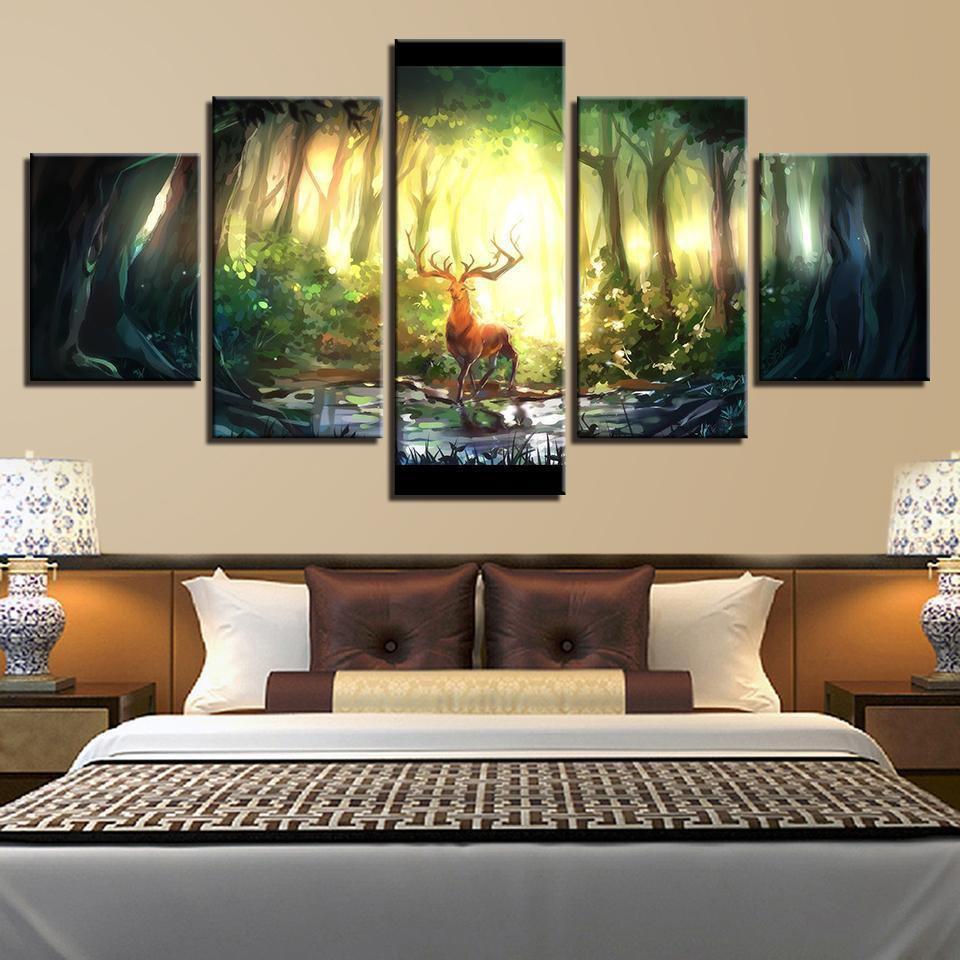 Forest Animal Deer Bucks Abstract Landscape Animal Canvas Wall Art