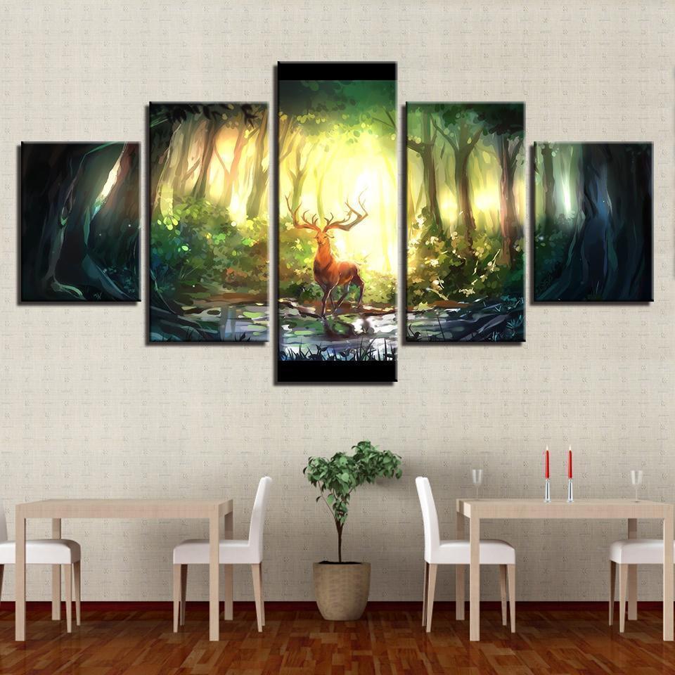 Forest Animal Deer Bucks Abstract Landscape Animal Canvas Wall Art