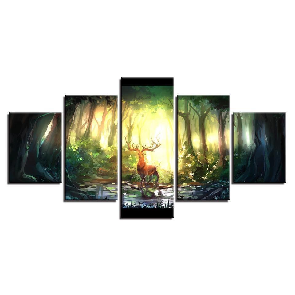 Forest Animal Deer Bucks Abstract Landscape Animal Canvas Wall Art