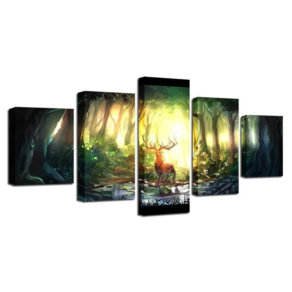 Forest Animal Deer Bucks Abstract Landscape Animal Canvas Wall Art