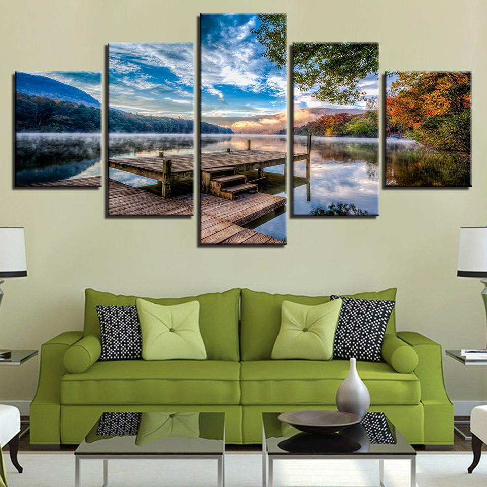 Forest Bridge Stand Lake  Nature Canvas Wall Art