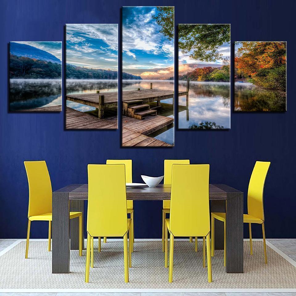 Forest Bridge Stand Lake  Nature Canvas Wall Art