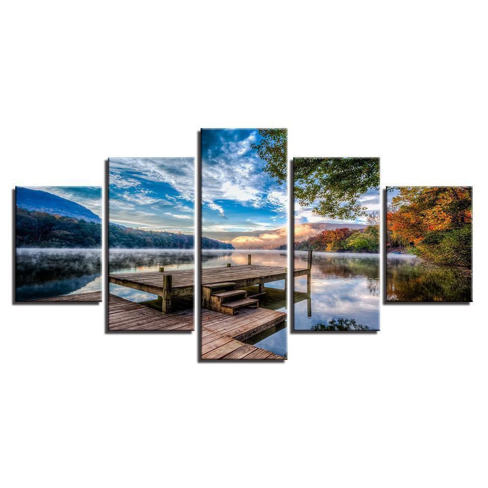 Forest Bridge Stand Lake  Nature Canvas Wall Art