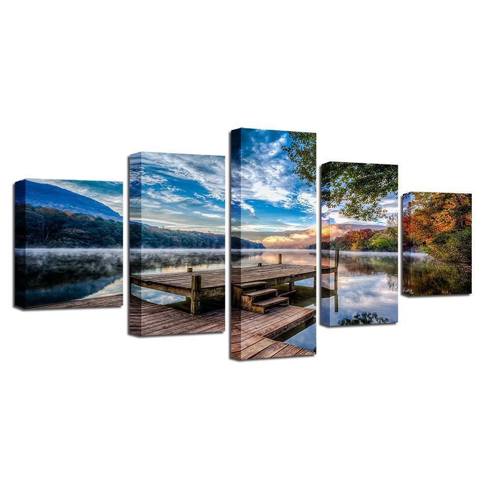 Forest Bridge Stand Lake  Nature Canvas Wall Art