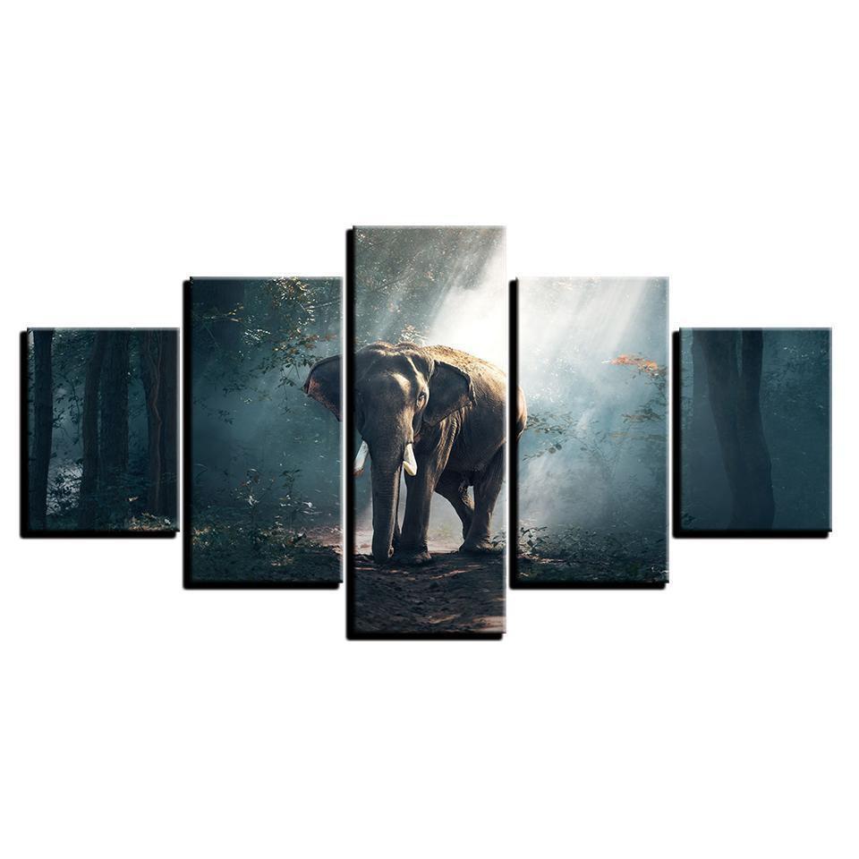 Forest Elephant Wildlife Vintage Animal Canvas Wall Art