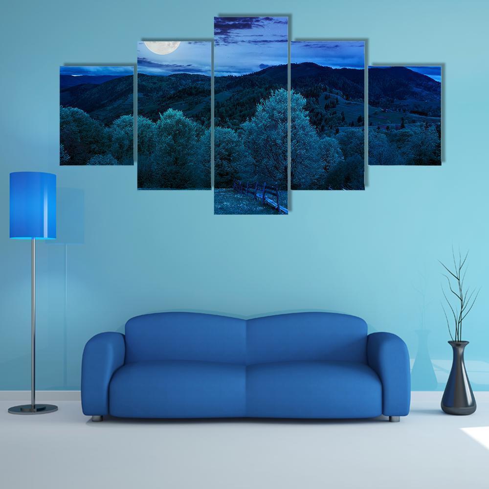 Forest In Fog On The Mountain At Night Nature Canvas Wall Art