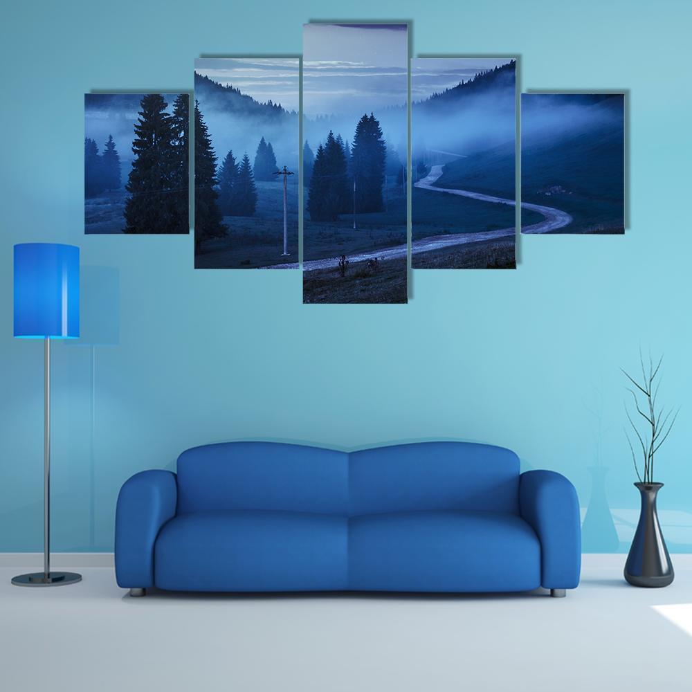 Forest In Foggy Mountains Nature Canvas Wall Art