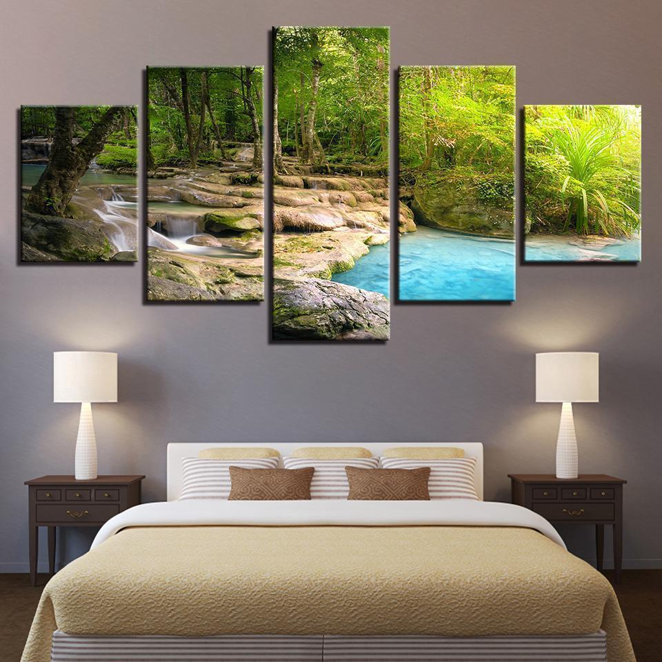 Forest Lake Flowing Water Natural Canvas Wall Art