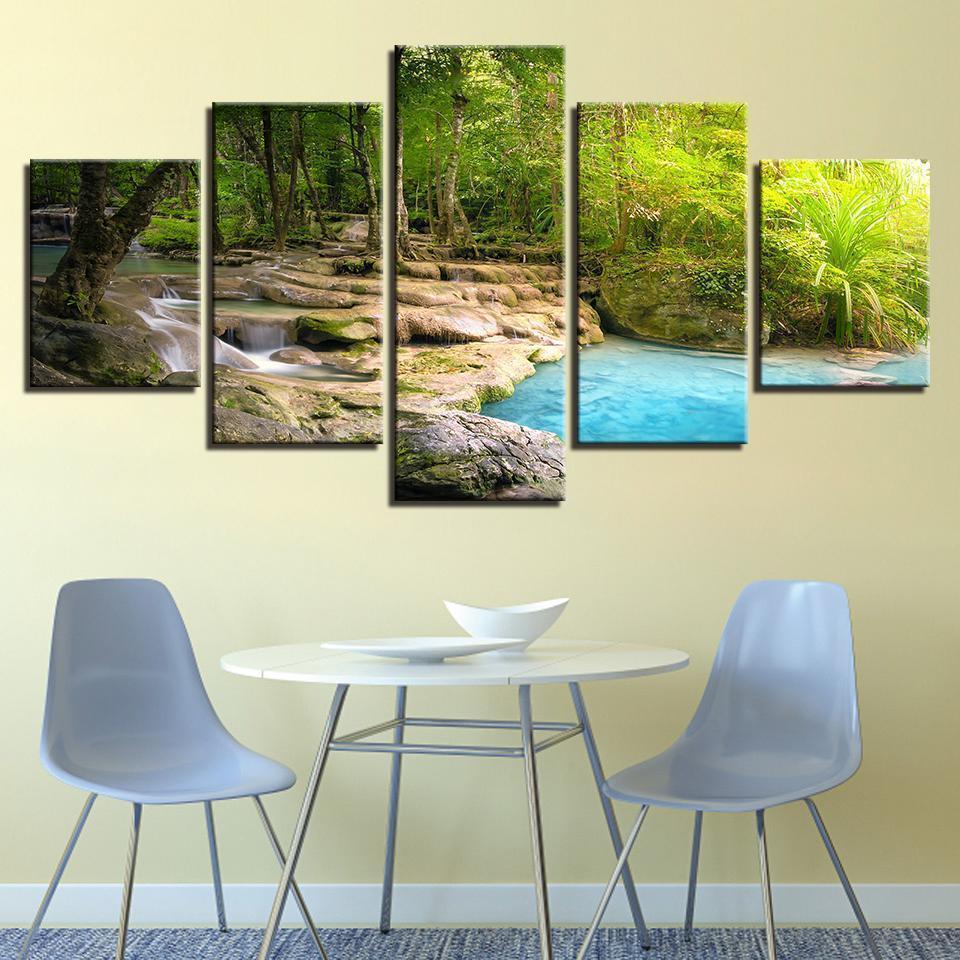 Forest Lake Flowing Water Natural Canvas Wall Art