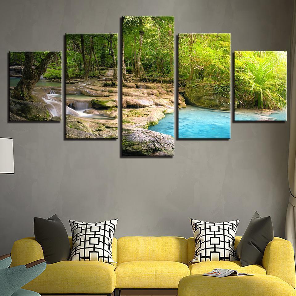 Forest Lake Flowing Water Natural Canvas Wall Art