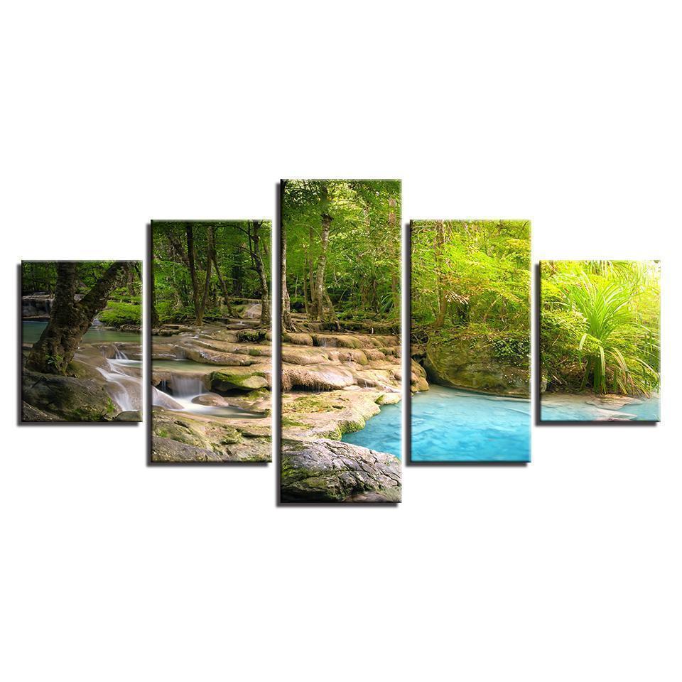 Forest Lake Flowing Water Natural Canvas Wall Art