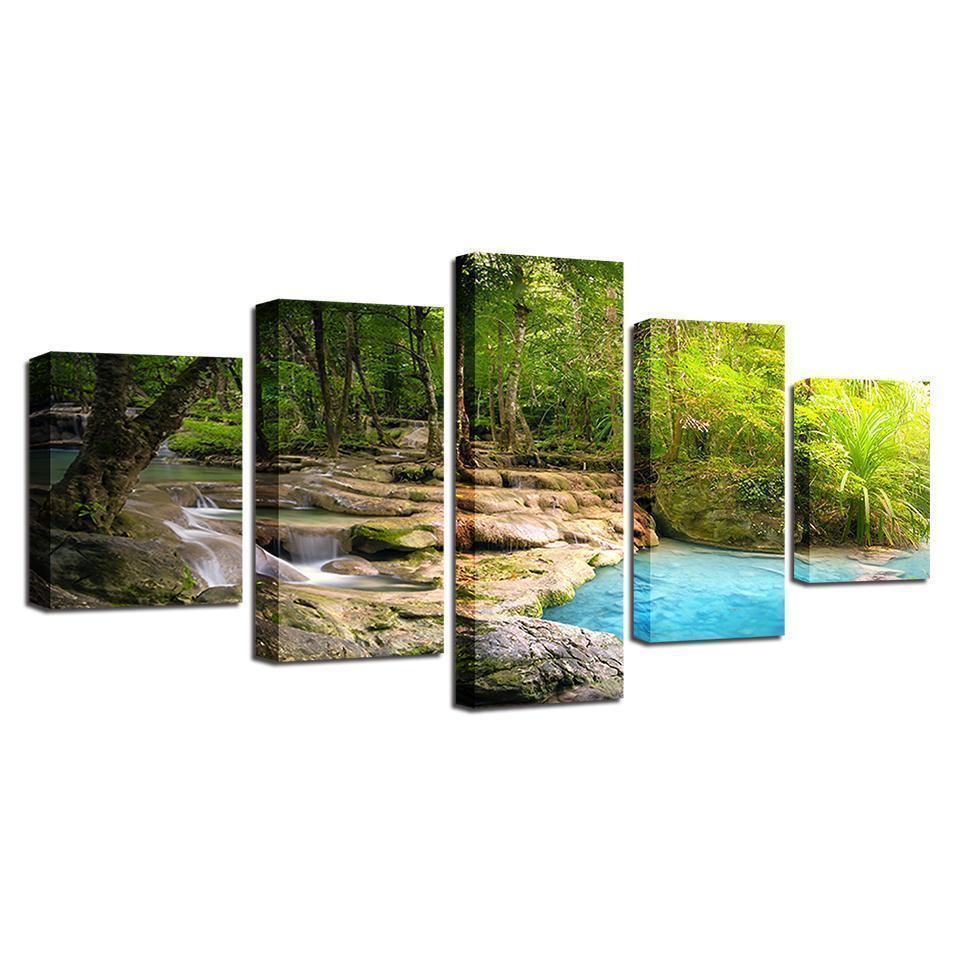 Forest Lake Flowing Water Natural Canvas Wall Art